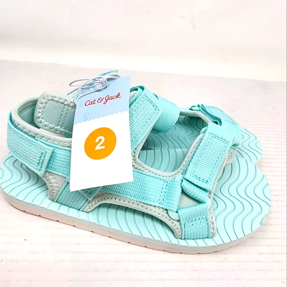 Cat & Jack Aqua Blue Spirt Sandals Water Resistant‎ Beach Shoes Kids Size 2